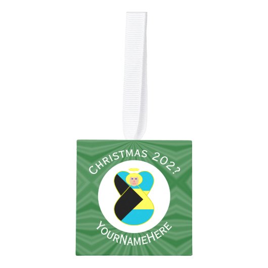 Bahamaanse vlag Blond Engel Kerst Gepersonaliseerd Decoratie (Voorkant)
