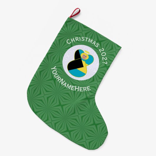 Bahamaanse vlag Blond Engel Kerst Gepersonaliseerd Grote Kerstsok (Voorkant (Hangend))