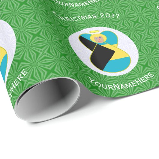 Bahamaanse Vlag Blonde Engel Kerst Persoonlijk Cadeaupapier (Rol Hoek)