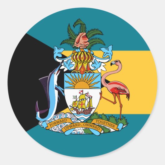 Bahamaanse vlag en wapenschild, vlag van de Bahama Ronde Sticker (Voorkant)