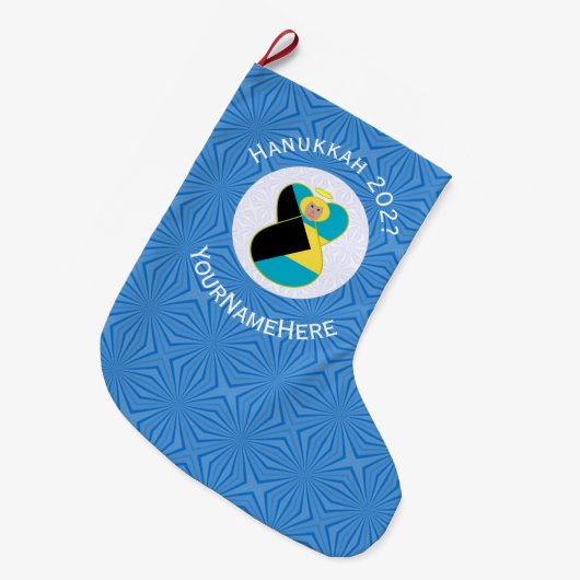 Bahamaanse Vlag Engel Hanukkah Blond Grote Kerstsok (Voorkant (Hangend))
