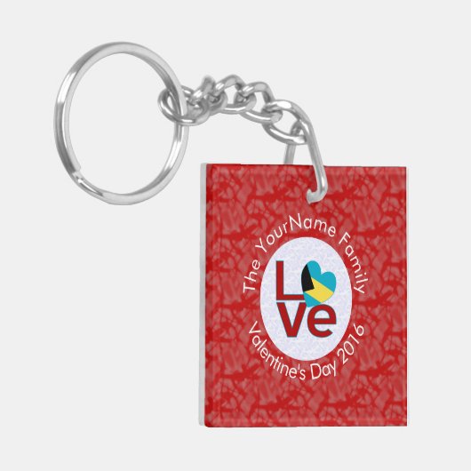 Bahamaanse Vlag Hart Rood LIEFDE Sleutelhanger (Voorkant Links)
