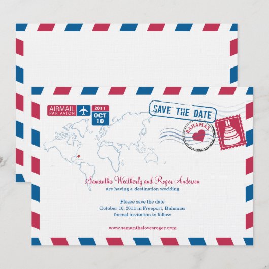 Bahamas Air Mail Wedding Save the Date (Voorkant / Achterkant)