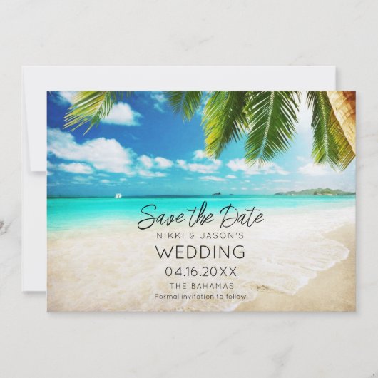 Bahamas Beach Destination Wedding Save The Date (Voorkant)