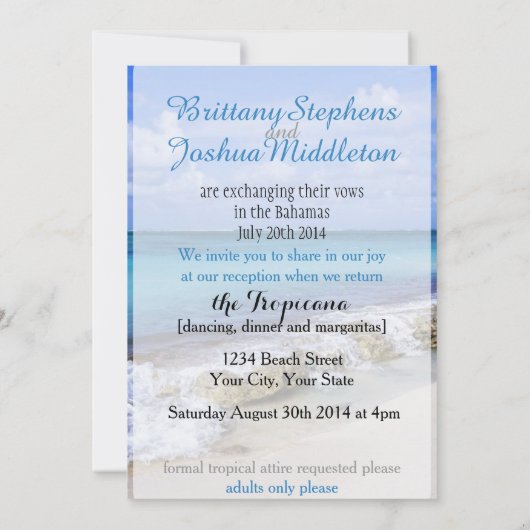 BAHAMAS BEACH SHORE WEDDING KAART (Achterkant)