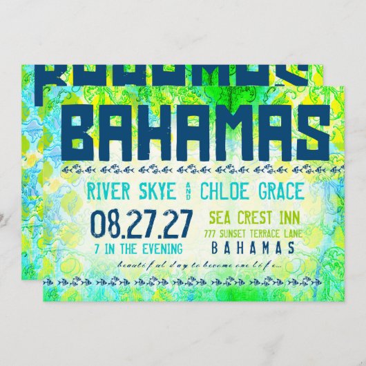 BAHAMAS-bestemming Uitnodigen basispapier uit Kaart (Voorkant / Achterkant)
