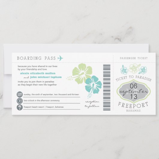 Bahamas Boarding Pass Wedding Invitation Kaart (Voorkant)