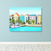 Bahamas colourful houses canvas print (Insitu (Houten vloer))