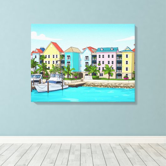 Bahamas colourful houses canvas print (Insitu (Houten vloer))