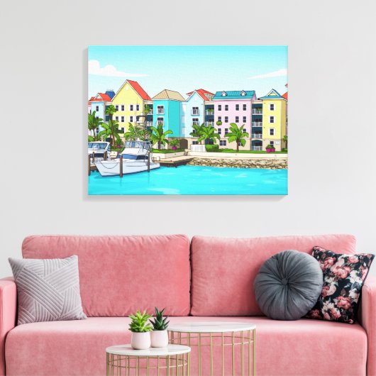 Bahamas colourful houses canvas print (Insitu (Woonkamer))