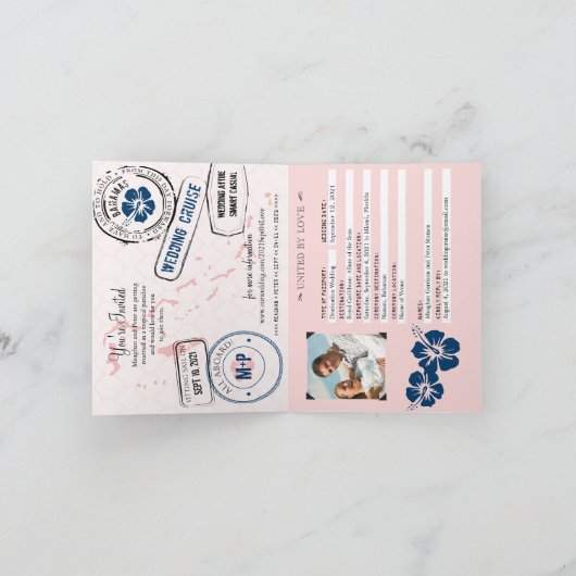 Bahama's Cruise Passport bruiloft uitnodiging (Binnen)