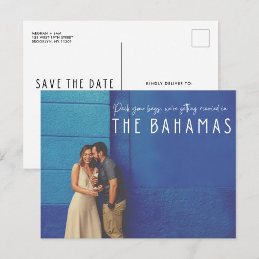 Bahamas Destination Wedding Photo Save the Date Aankondigingskaart (Voorkant / Achterkant)