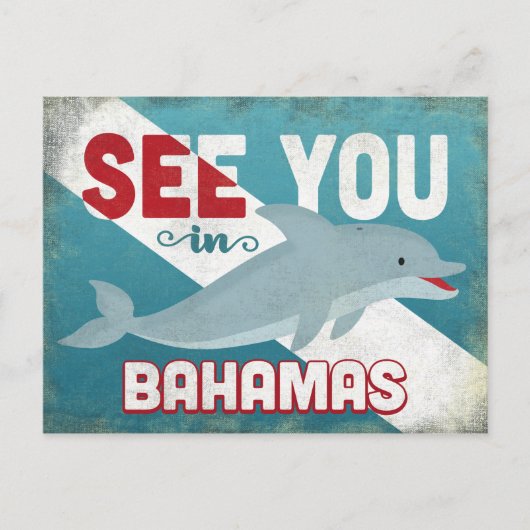Bahamas Dolphin - Retro Vintage Travel Briefkaart (Voorkant)