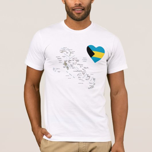 Bahamas Flag Heart + Map T-Shirt (Voorkant)
