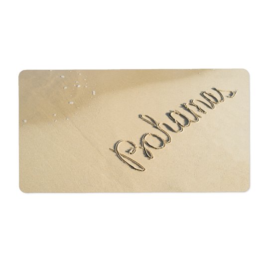 Bahama's gehouwen bord op het strand etiket (Voorkant)