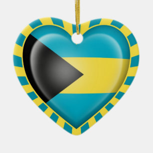 Bahamas Heart Flag met Sun Rays Keramisch Ornament