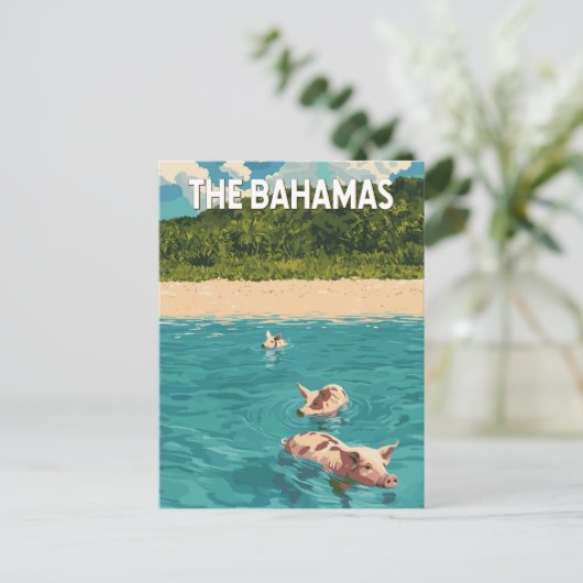 Bahamas Illustration Travel Art Vintage Briefkaart (Staand voorkant)