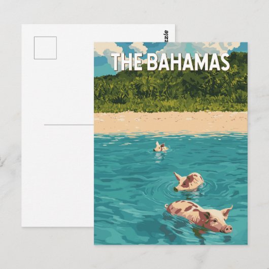 Bahamas Illustration Travel Art Vintage Briefkaart (Voorkant / Achterkant)