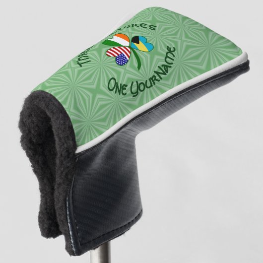 Bahamas Ireland USA Flags Shamrock Jouw naam Golfheadcover (3/4 voorkant)
