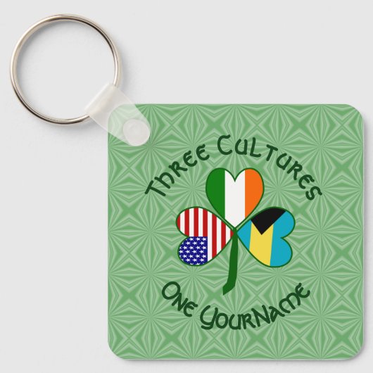 Bahamas Ireland USA Flags Shamrock Jouw naam Sleutelhanger (Voorkant)