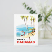 Bahama's, jongeren op de strand en palmbomen briefkaart (Staand voorkant)