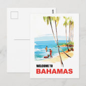 Bahama's, jongeren op de strand en palmbomen briefkaart (Voorkant / Achterkant)
