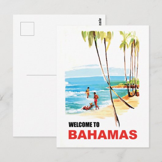 Bahama's, jongeren op de strand en palmbomen briefkaart (Voorkant / Achterkant)