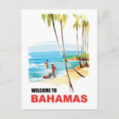 Bahama's, jongeren op de strand en palmbomen briefkaart (Voorkant)