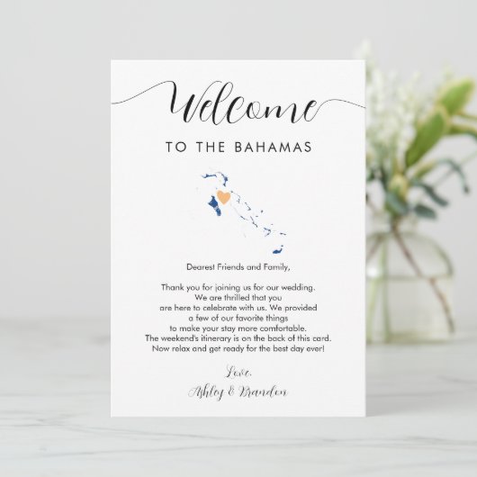 Bahama's Kaart Bruiloft Welkomstbrief Routebeschri (Staand voorkant)
