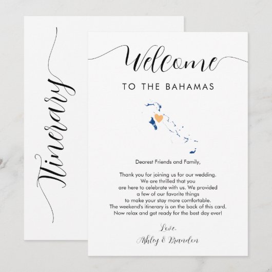 Bahama's Kaart Bruiloft Welkomstbrief Routebeschri (Voorkant / Achterkant)