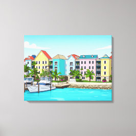 Bahamas kleurrijke huizen canvasprint canvas afdruk
