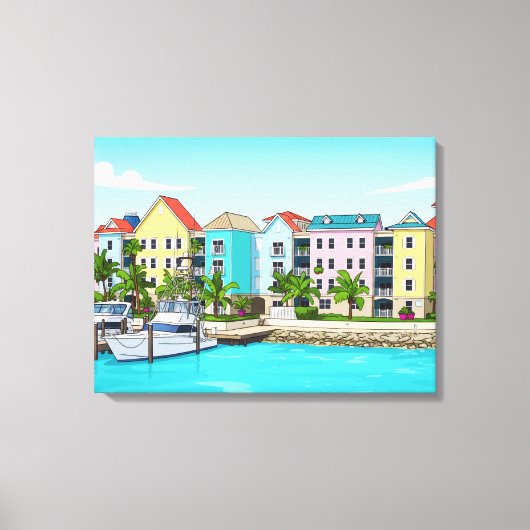 Bahamas kleurrijke huizen canvasprint canvas afdruk (Voorkant)