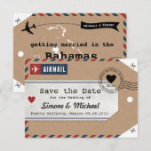 Bahamas Luchtpost Bagage Label Save the Date met K (Voorkant / Achterkant)