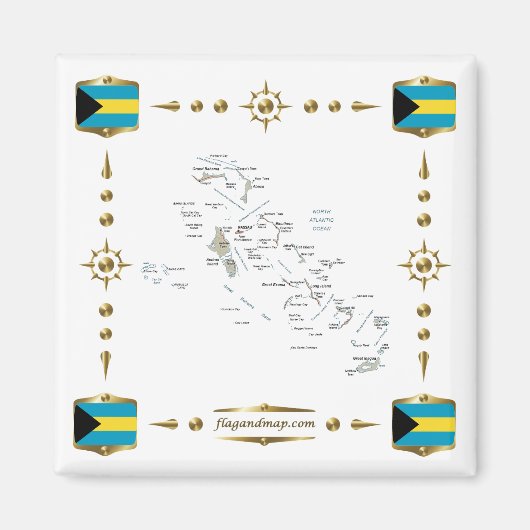 Bahamas Map + Flags Magnet (Voorkant)