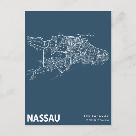 Bahamas Minimalist City Map Line Art in Blue Briefkaart (Voorkant)