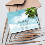 Bahamas Palm Beach Weddenschap Save The Date<br><div class="desc">Blauwe skies met palmboomstrand strandscène sparen de datum voor je Bahamas-bestemming,  eiland- of strandbruiloft! Deze uitnodiging kan worden gebruikt voor elke locatie van uw keuze,  wijzigt u de tekst op de sjabloon gewoon op maat van uw behoeften. Pas je aan met je namen,  trouwdatum en locatie.</div>