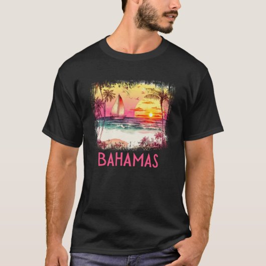 Bahamas Palm Tree Beach Vakantie Zomer en Surf T-shirt (Voorkant)