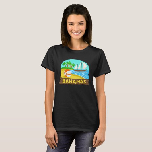 Bahamas Palm Tree Sun Beach Lagoon Island T-shirt (Voorkant volledig)