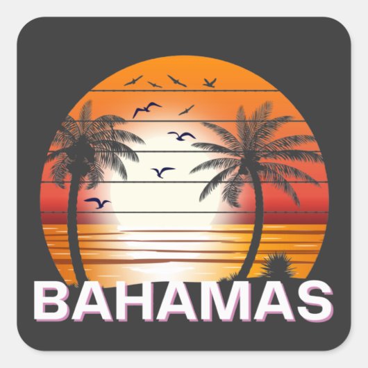 Bahamas Palm Trees Summer Beach Vierkante Sticker (Voorkant)