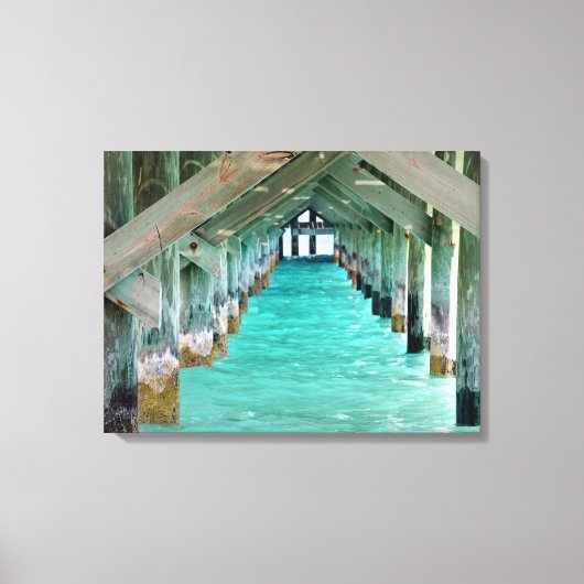 Bahamas Pier en Turquoise Ocean Canvas Afdruk (Voorkant)