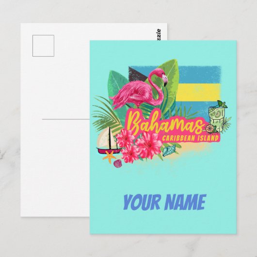 Bahamas retro caribisch eiland flamingo vintage briefkaart (Voorkant / Achterkant)