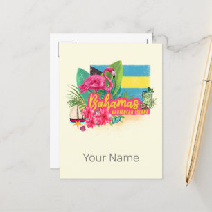 Bahamas retro caribisch eiland flamingo vintage feestdagenkaart