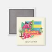 Bahamas retro caribisch eiland flamingo vintage magneet (Voorkant / Achterkant)