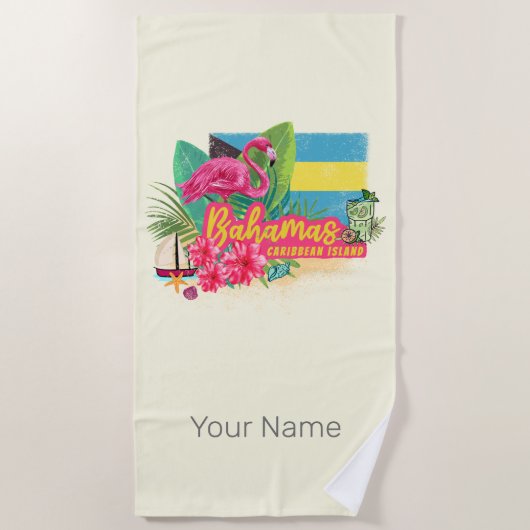 Bahamas retro caribisch eiland flamingo vintage strandlaken (Voorkant)
