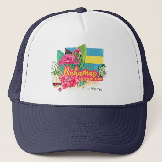 Bahamas retro caribisch eiland flamingo vintage trucker pet (Voorkant)