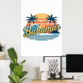 Bahamas Retro Sunset Palm Trees Design Poster (Thuiskantoor)