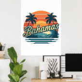 Bahamas Retro Sunset Palm Trees Design Poster (Thuiskantoor)