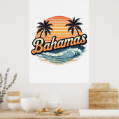 Bahamas Retro Sunset Palm Trees Design Poster (Keuken)