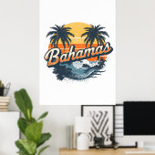 Bahamas Retro Sunset Palm Trees Design Poster (Thuiskantoor)