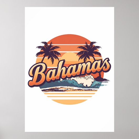 Bahamas Retro Sunset Palm Trees Design Poster (Voorkant)